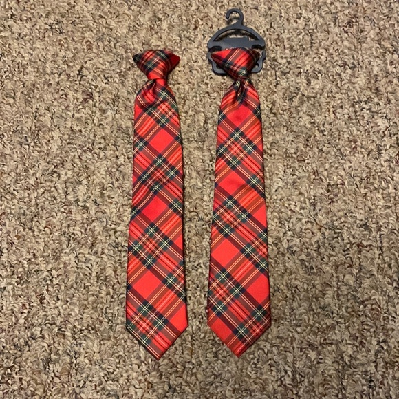 Chaps Other - Bundle 2 new Chaps Clip-on Ties Red Tartan plaid Twins?